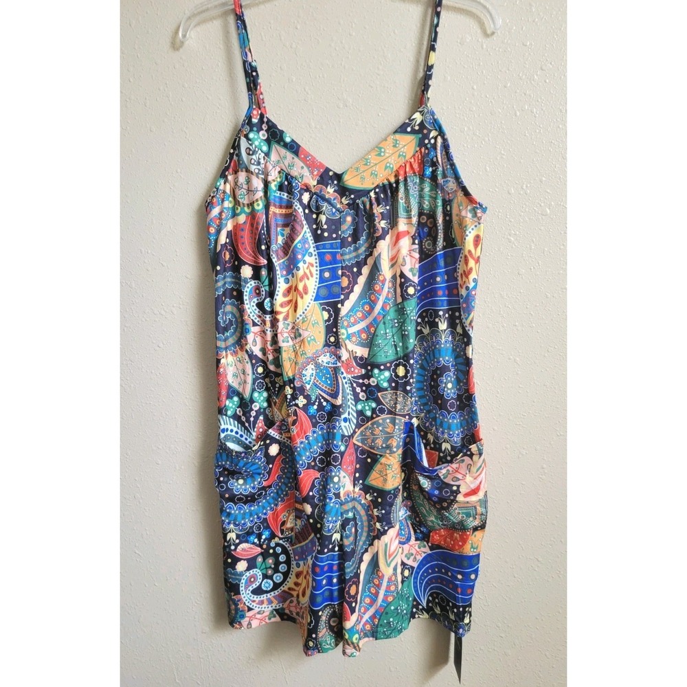 Colorful Paisley Print Sleeveless Romper By‎ Rapbin with Pockets Size L